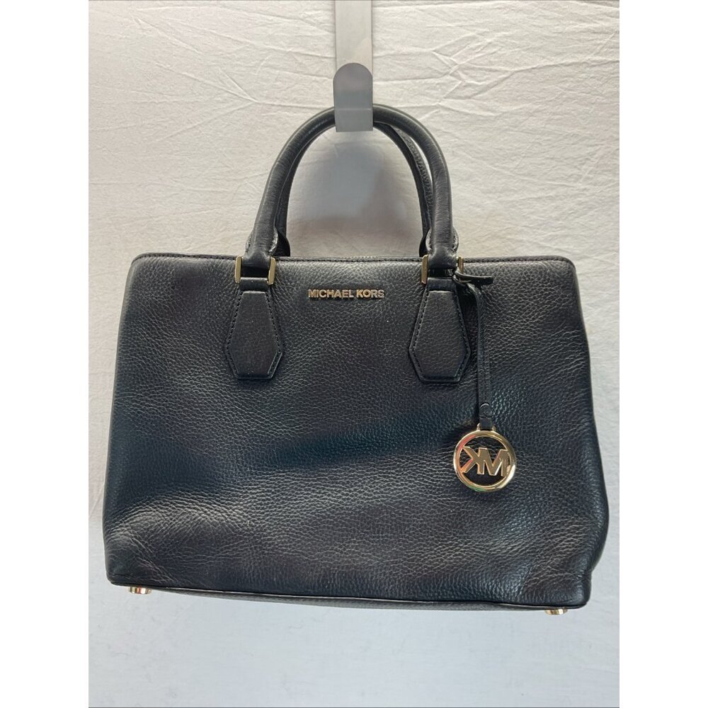 Michael Kors MK Black Pebbled Leather Tote Bag Handbag double‎ handle footed